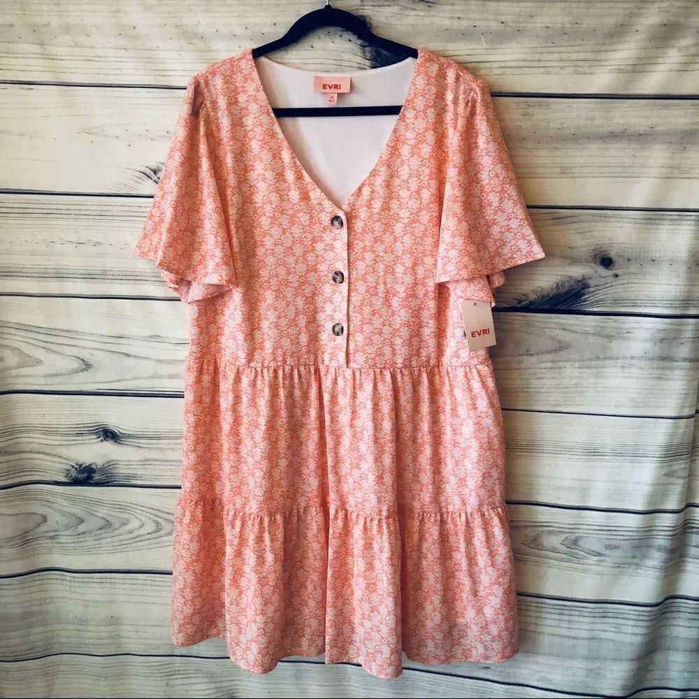 Pink Floral Button Down Flutter Sleeve Dress 1X